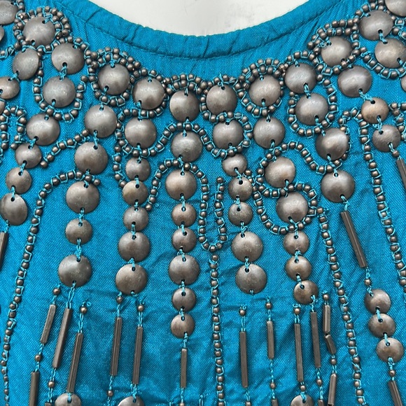 DKNY silky beaded tank, teal blue top green, Tank Top, sleeveless, beaded top - Picture 1 of 9